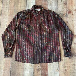 Yves St. Clair Paisley Long-Sleeve Button Down Shirt Vibrant Colors Size 12